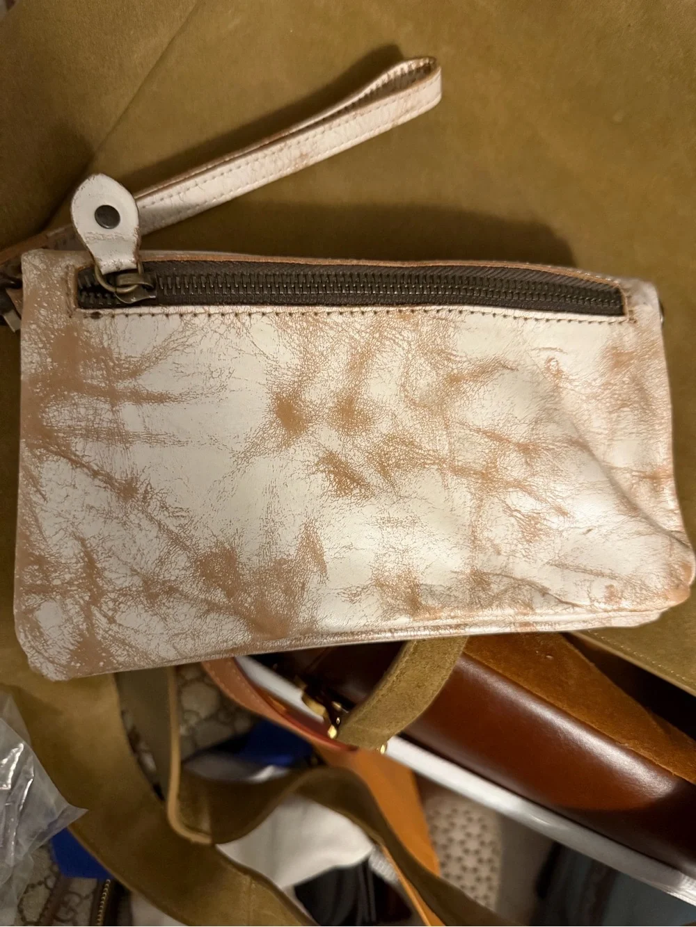 Grace and Lace Women's leather Cream Wristlet Clutch
